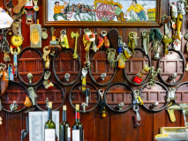 Rear wall of El Xampanyet restaurant's bar, Barcelona, Spain