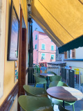 Restaurant terrace, Corte, Corsica, France.