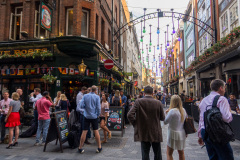 Animated street in Soho district, London, UK.