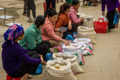 Femmes vietnamiennes vendant du riz au marché public de Bao Lac