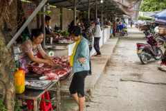 Coins des bouchers au marché public de Yen Mac, district rural